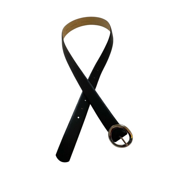 Black Leather Belt With Silver Tone Buckle Size XL - Picture 3 of 4